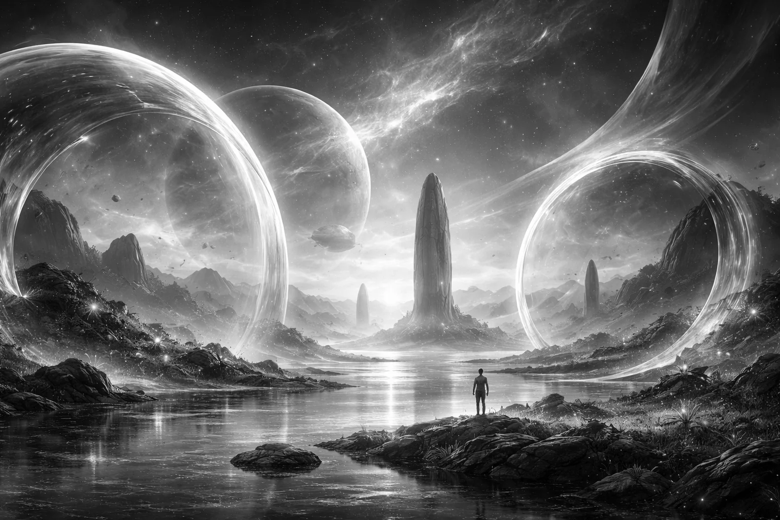 An ambiguous science fiction landscape suggesting alternative realities and perception